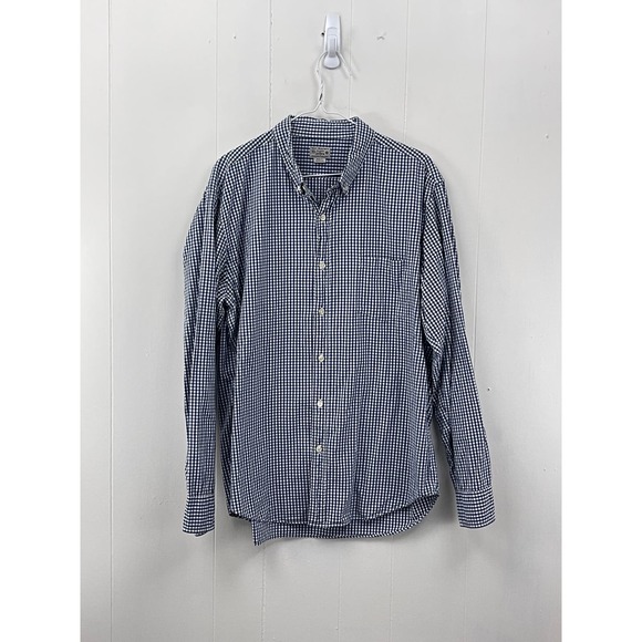 J. Crew Mens Casual Button Down Shirt XL Blue White Checkered Long Sleeve - Picture 1 of 12
